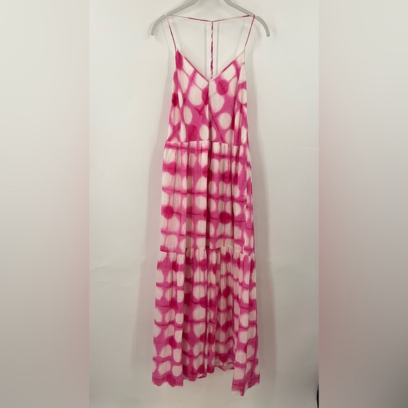 Anthro M Maeve Geneva Maxi Dress Sundress 0878 Pink White Circles Anthropologie - Picture 2 of 11